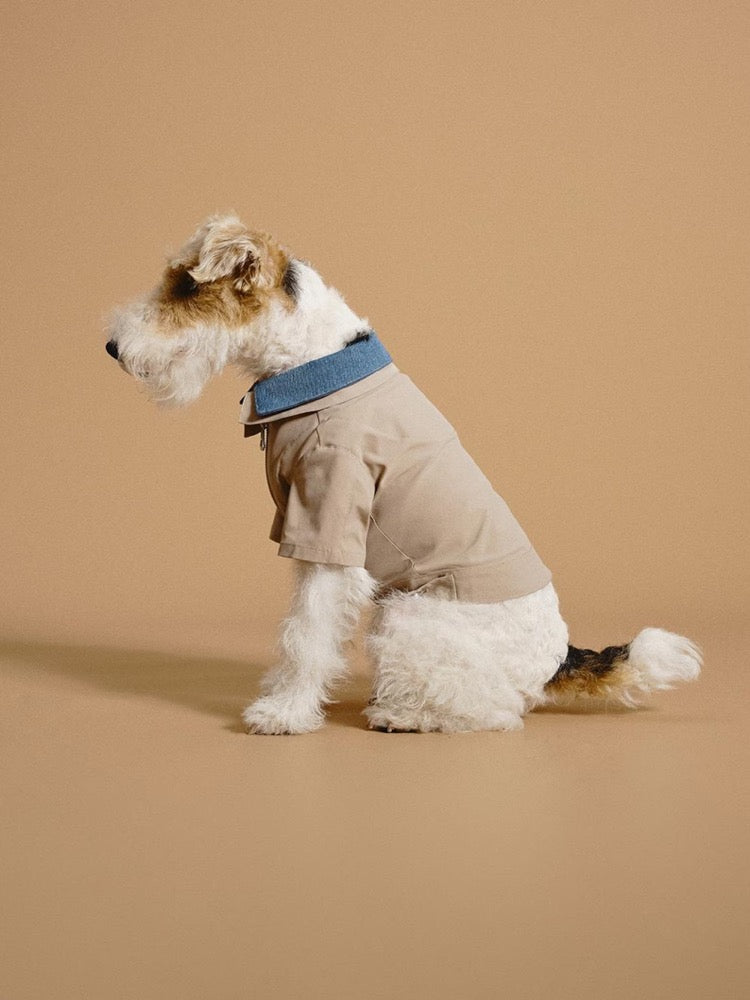 Pet Layered Trench Coat with Denim: British Style Cat Dog Jacket