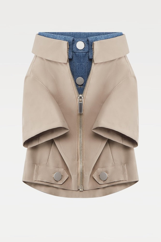 Pet Layered Trench Coat with Denim: British Style Cat Dog Jacket